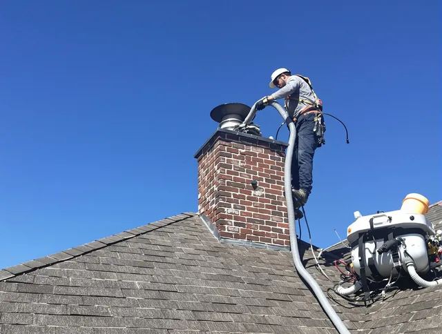 Dedicated Westerly Chimney Sweep team member cleaning a chimney in Westerly, RI