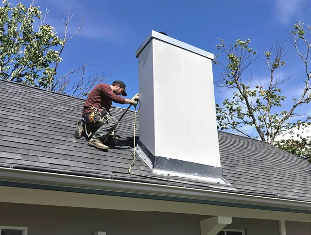 Westerly Chimney Sweep team member finishing chimney construction in Westerly, RI